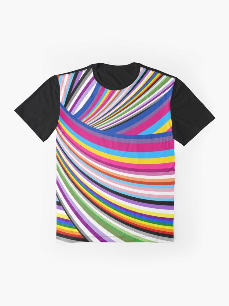 Pride Flags Graphic T-Shirt featuring a colorful rainbow design representing the LGBTQ+ community. - Flat lay