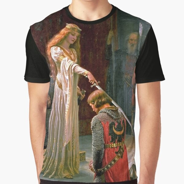 The Accolade graphic t-shirt featuring a medieval knight kneeling before a sword and king or queen