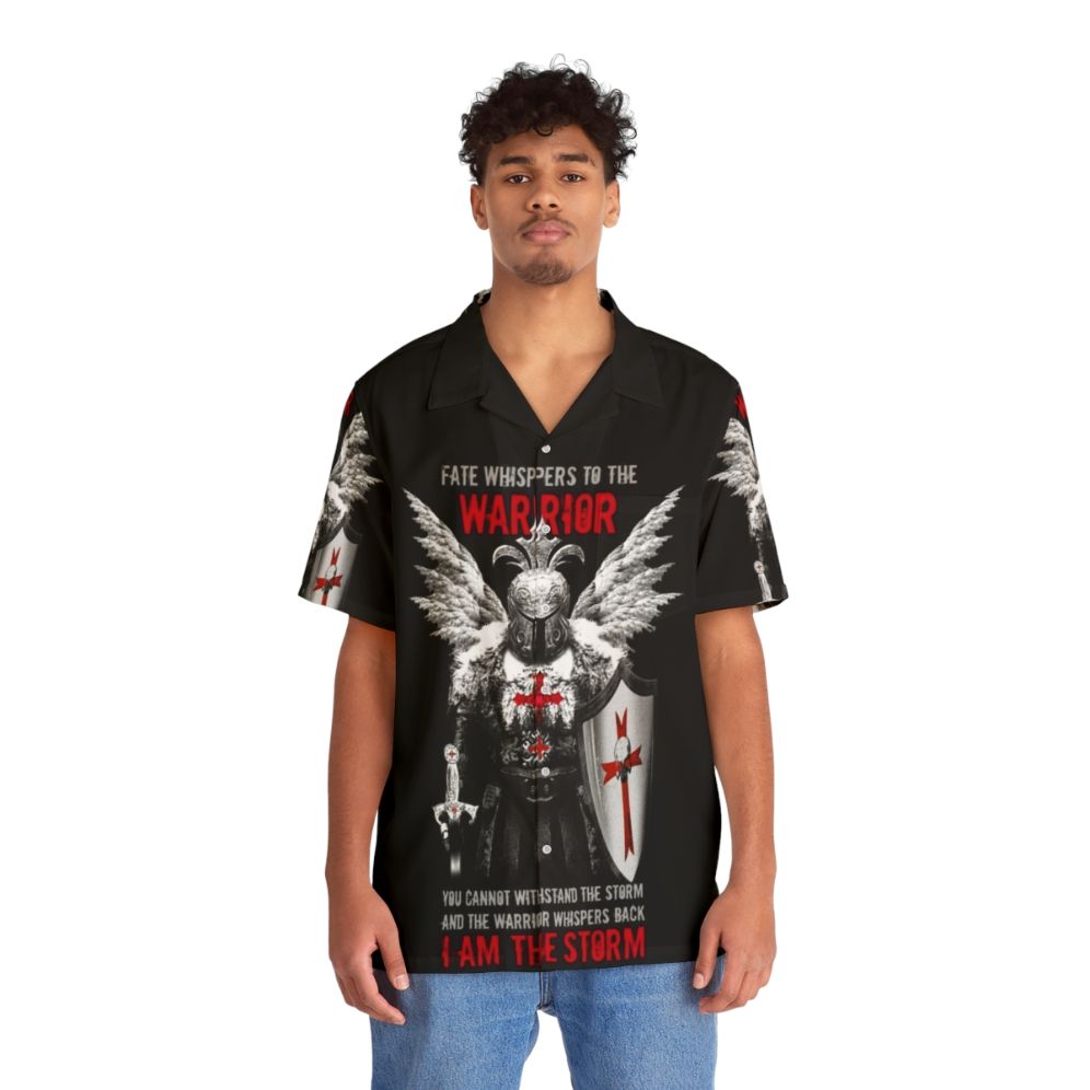 Knights Templar Warrior Hawaiian Shirt with Crusaders, Medieval, and Historical Design - People Front