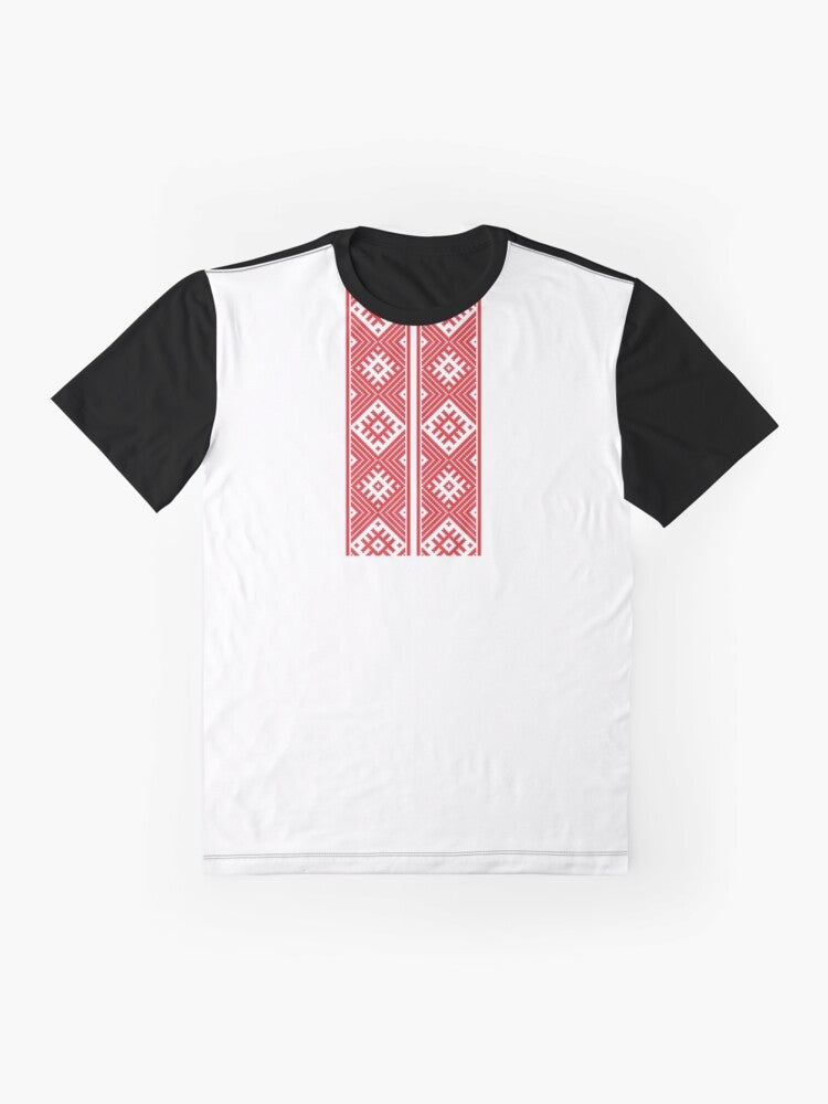 Belarusian ornament "Symbol of Jaryla" graphic t-shirt - Flat lay