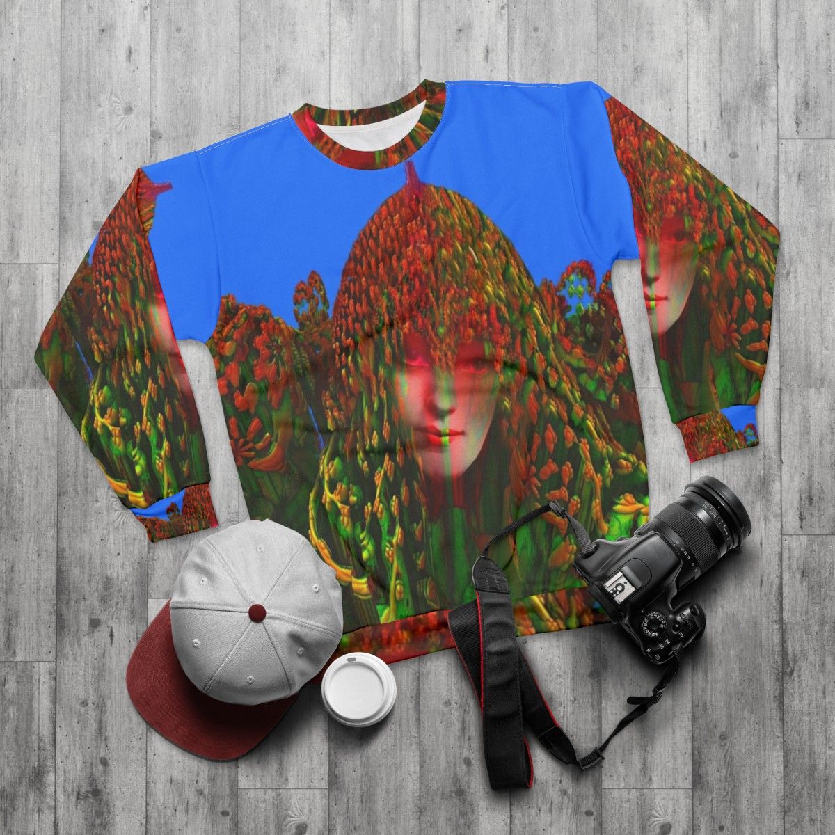 Dreadlock Holiday Sweatshirt with Music Festival and Concert Themed Graphics - flat lay