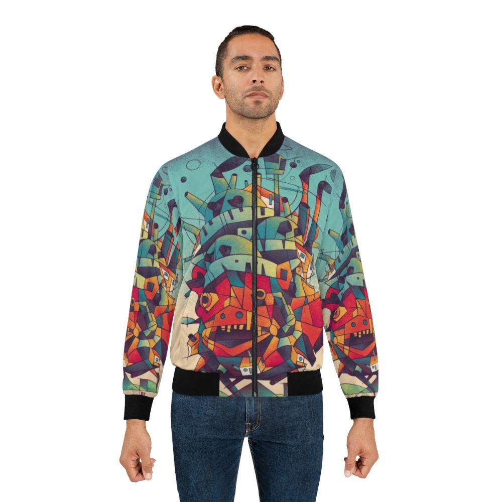 Anime inspired Moving Castle bomber jacket with cubist, futuristic design - Lifestyle