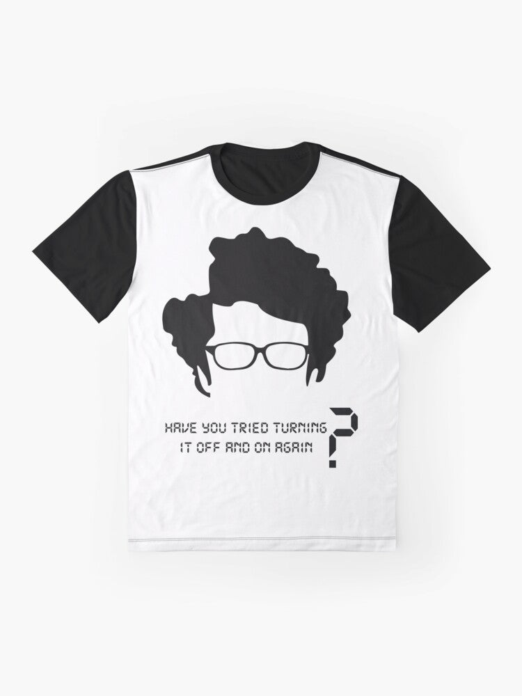 "The IT Crowd" graphic t-shirt featuring Moss's most famous phrase from the popular comedy series. - Flat lay