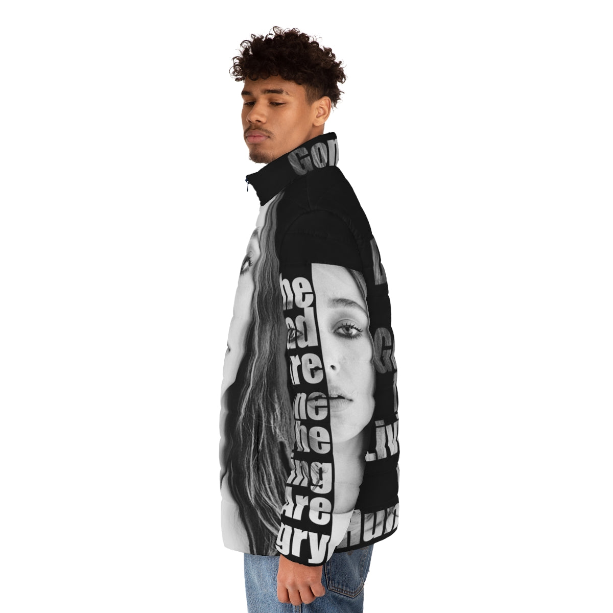 The Dead Are Gone The Living Are Hungry Puffer Jacket featuring post-apocalyptic and dystopian design - men side left