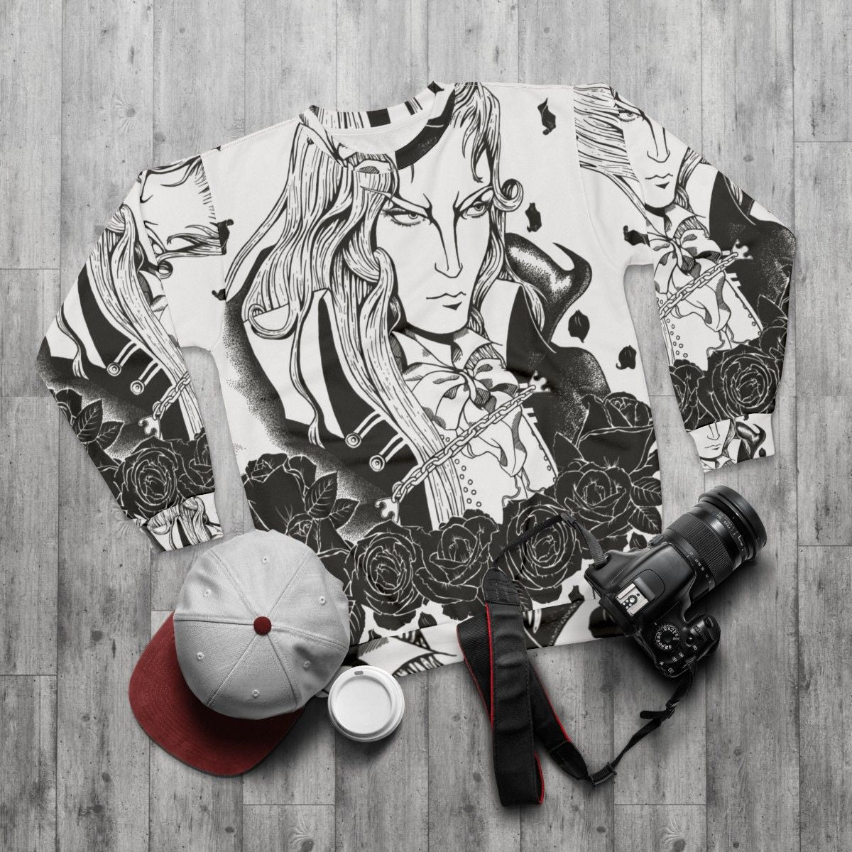 Alucard Castlevania Anime Gothic Vampire Sweatshirt - flat lay