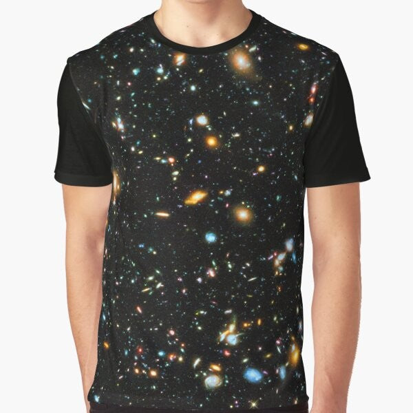 Hubble Extreme Deep Field graphic t-shirt featuring a stunning star field image from the Hubble Space Telescope