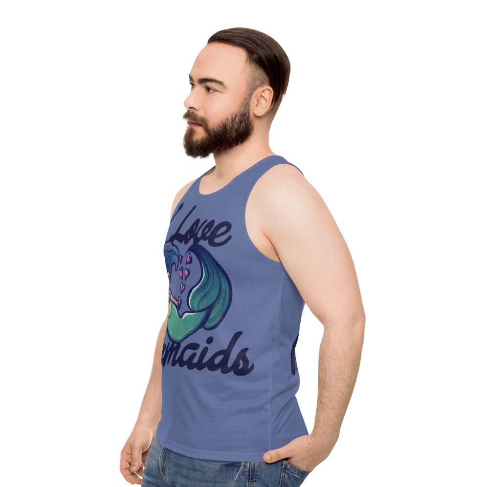 Unisex tank top with "I Love Mermaids" design - men side