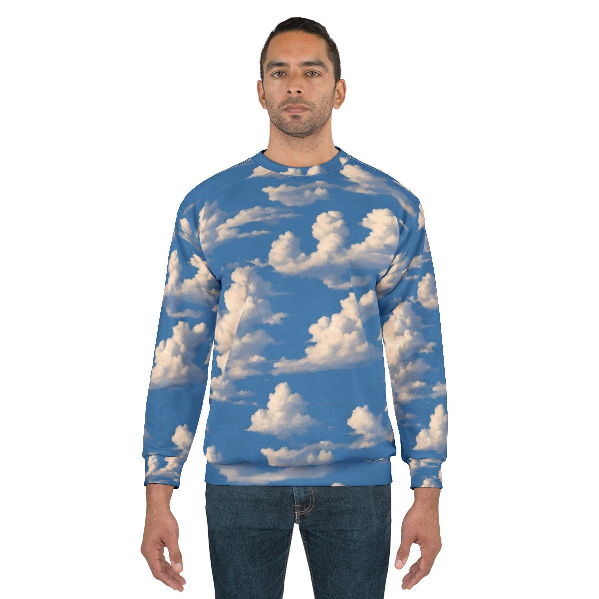 Cloudy sky sweatshirt with nature landscape design - men