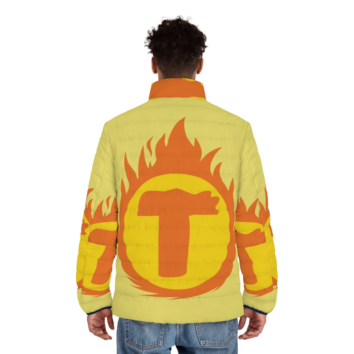 Superhero Letter T Fire Insignia Puffer Jacket - men back