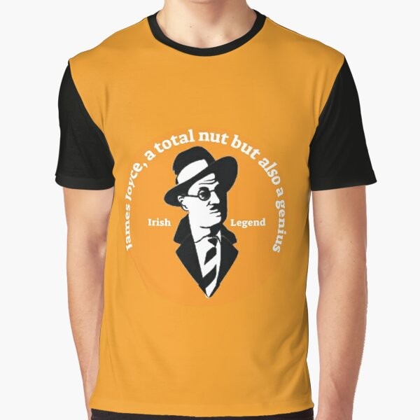 Graphic t-shirt design featuring the name "James Joyce" and the title of his acclaimed novel "Ulysses"