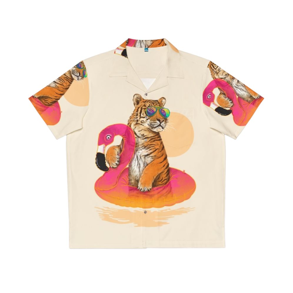 Stylish tropical flamingo tiger Hawaiian shirt