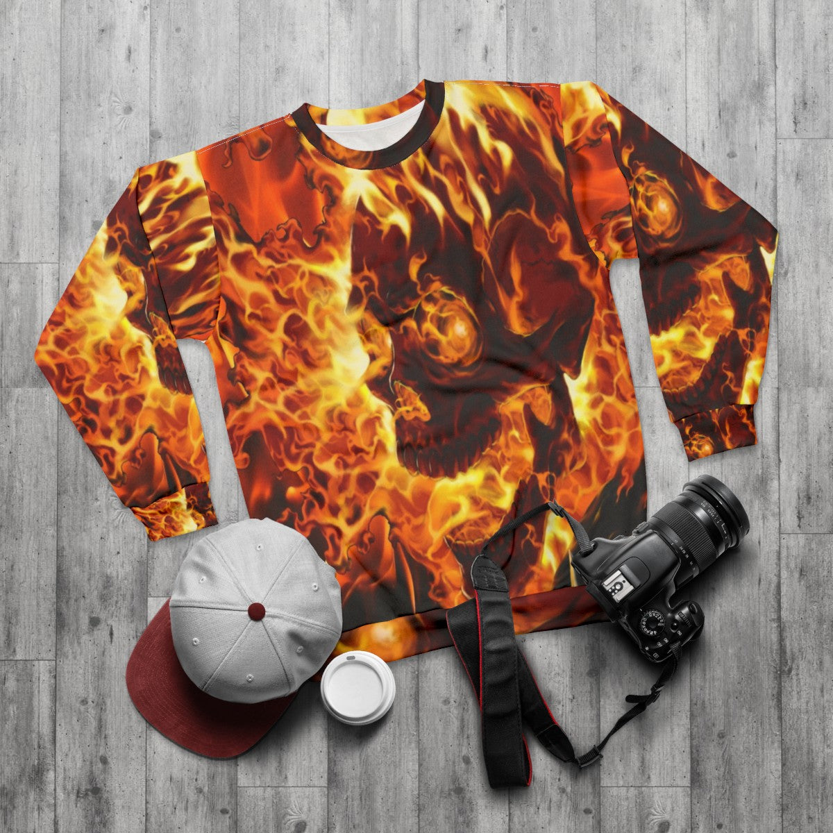 Fiery Ghost Rider Marvel Superhero Sweatshirt - flat lay