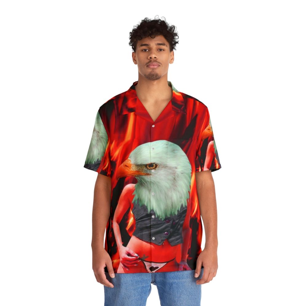 Vibrant phoenix Hawaiian shirt with tropical floral and bird design - People Front