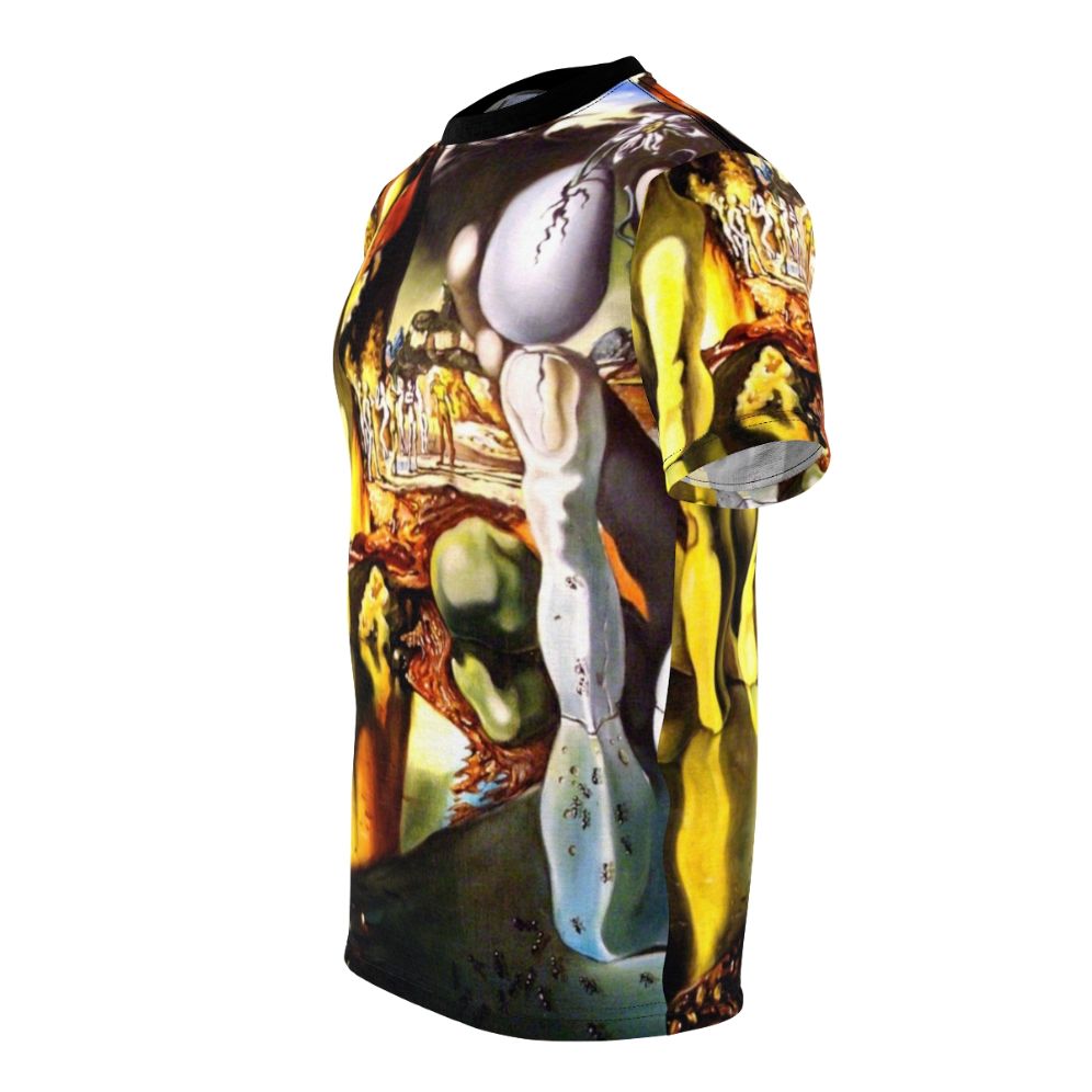 Surreal art t-shirt featuring Salvador Dali's "Metamorphosis of Narcissus" painting - men left