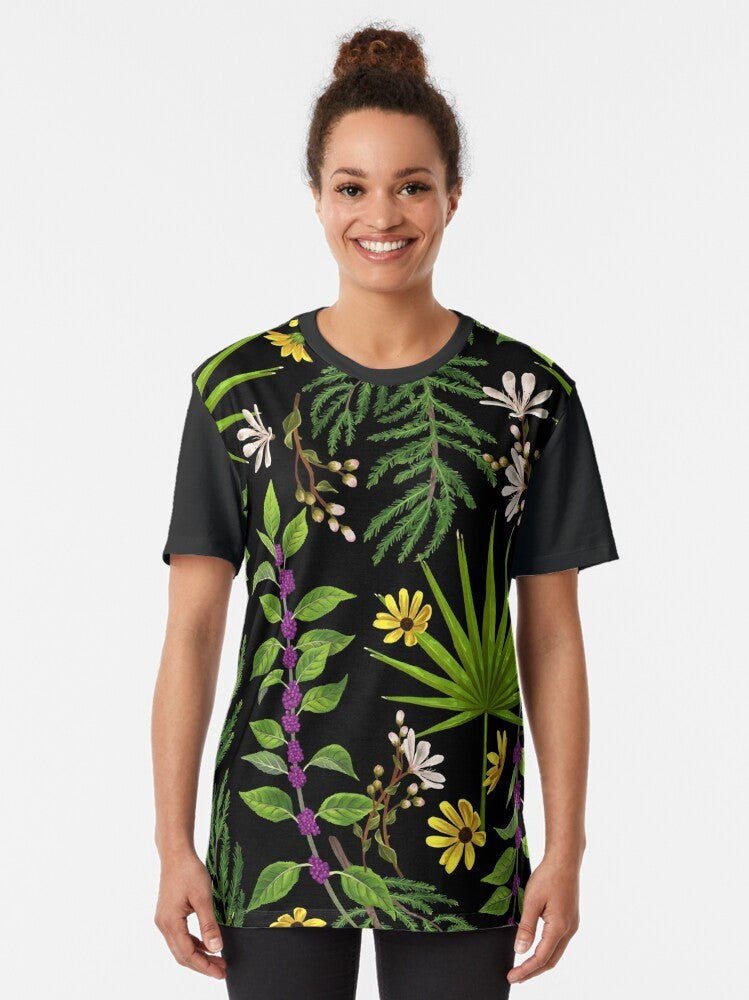 Graphic t-shirt featuring Florida native plants and botanical design - Women