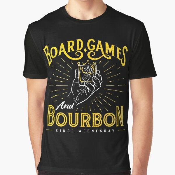 Board Games and Bourbon Graphic T-Shirt with Funny Drinking Design