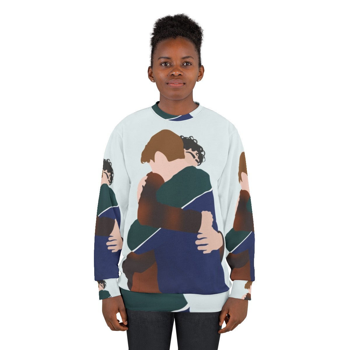 Heartstopper inspired sweatshirt featuring characters Nick Nelson and Charlie Spring hugging - women