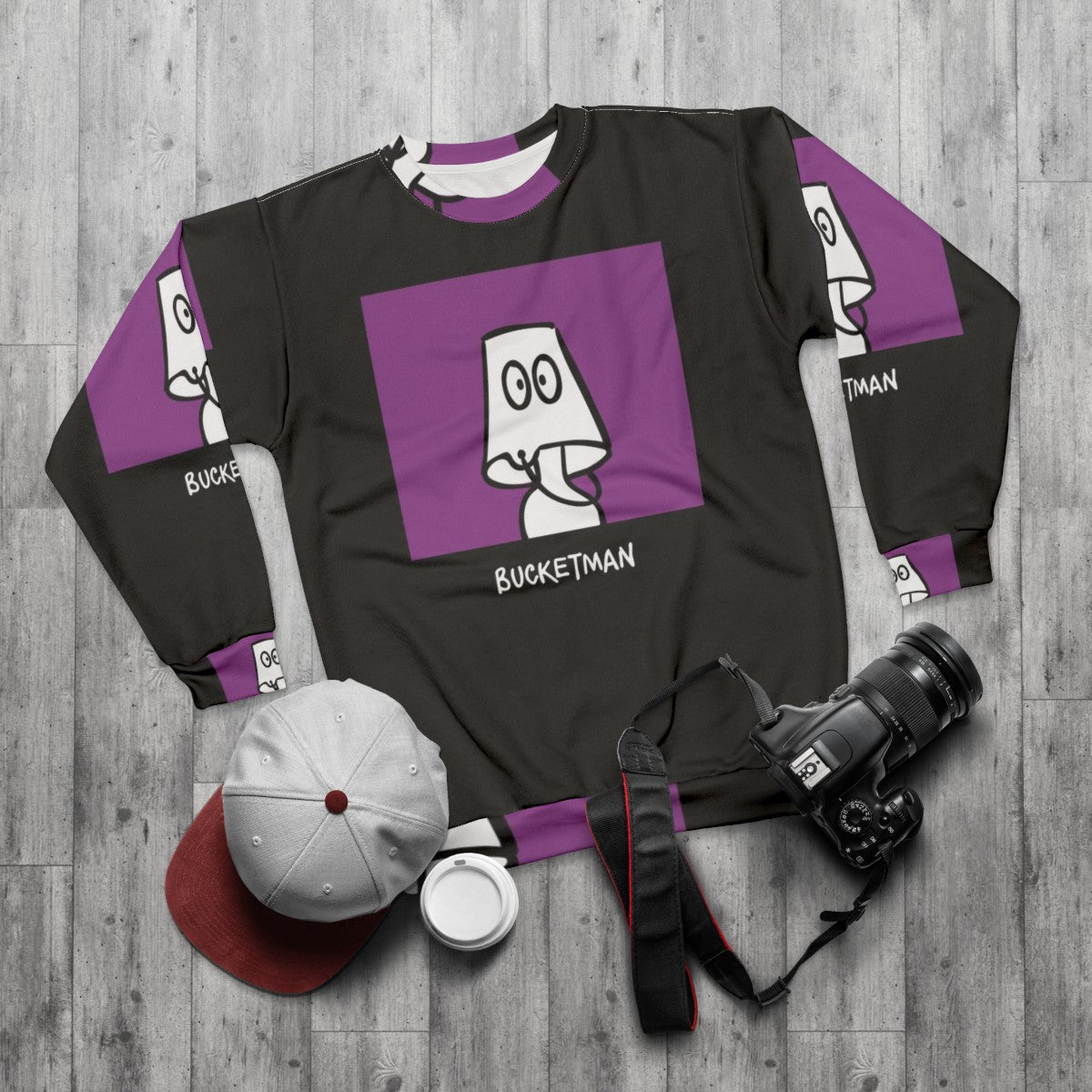 Bucketman - The World's Newest Superhero Graphic Sweatshirt - flat lay