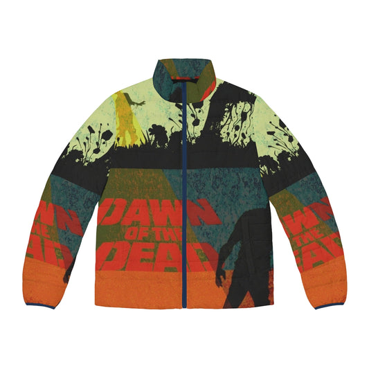 Vintage-inspired motocross puffer jacket with dirt bike and jumping graphics