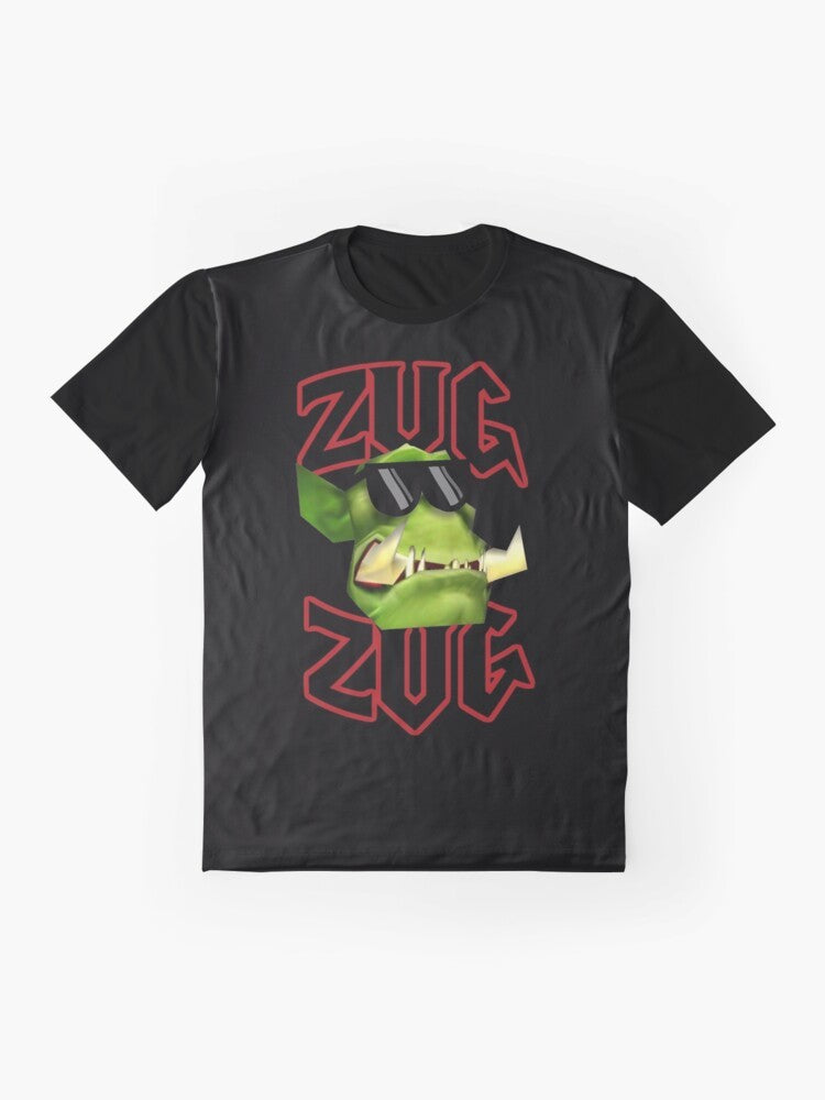 "Zug Zug" Warcraft themed graphic t-shirt with orc and video game references - Flat lay