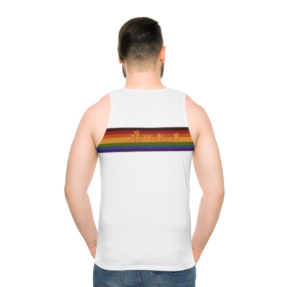 Colorful gay pride rabbits on a unisex tank top - men back