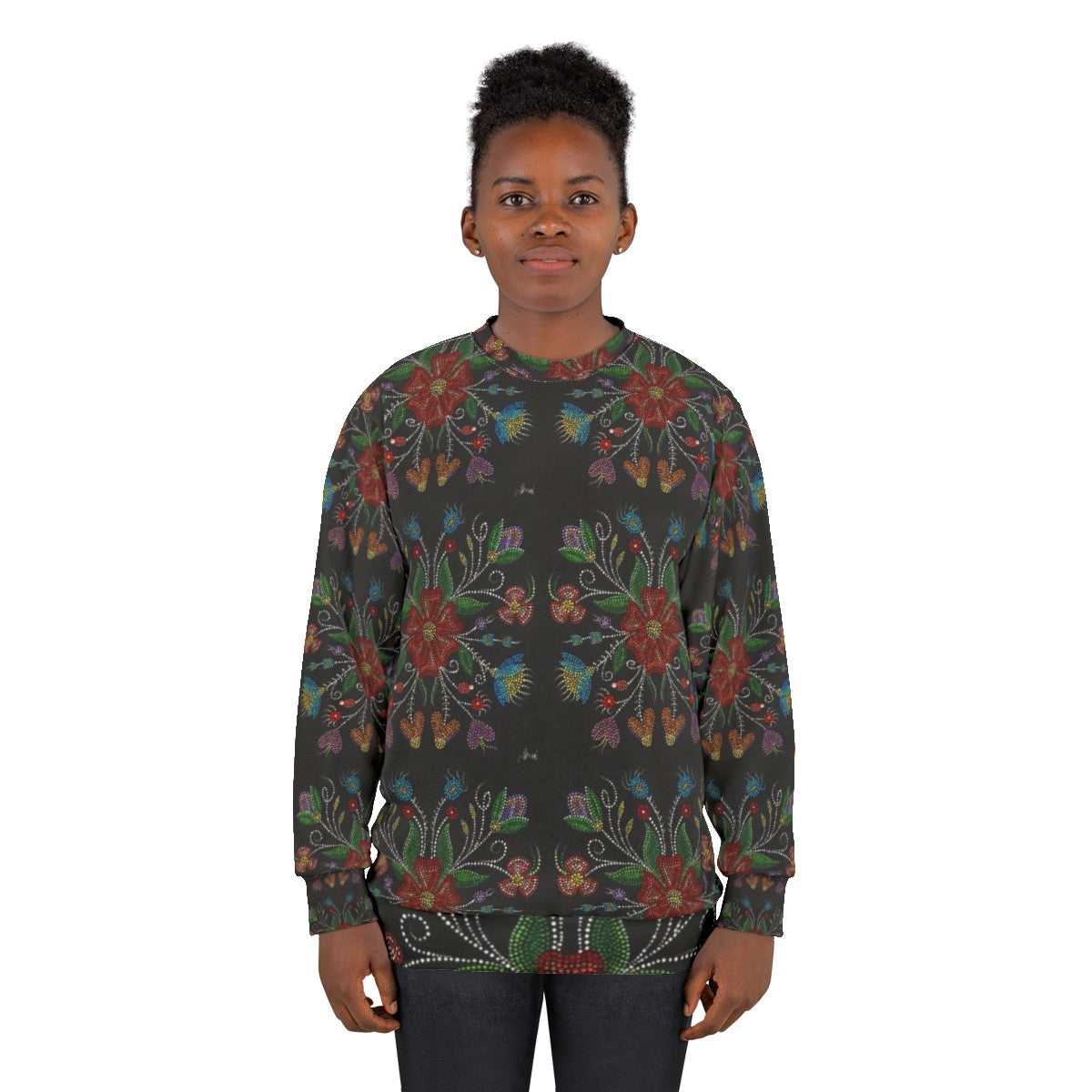 Happiness Sweatshirt with Growth of Indigenous Art from Saskatchewan, Canada - women