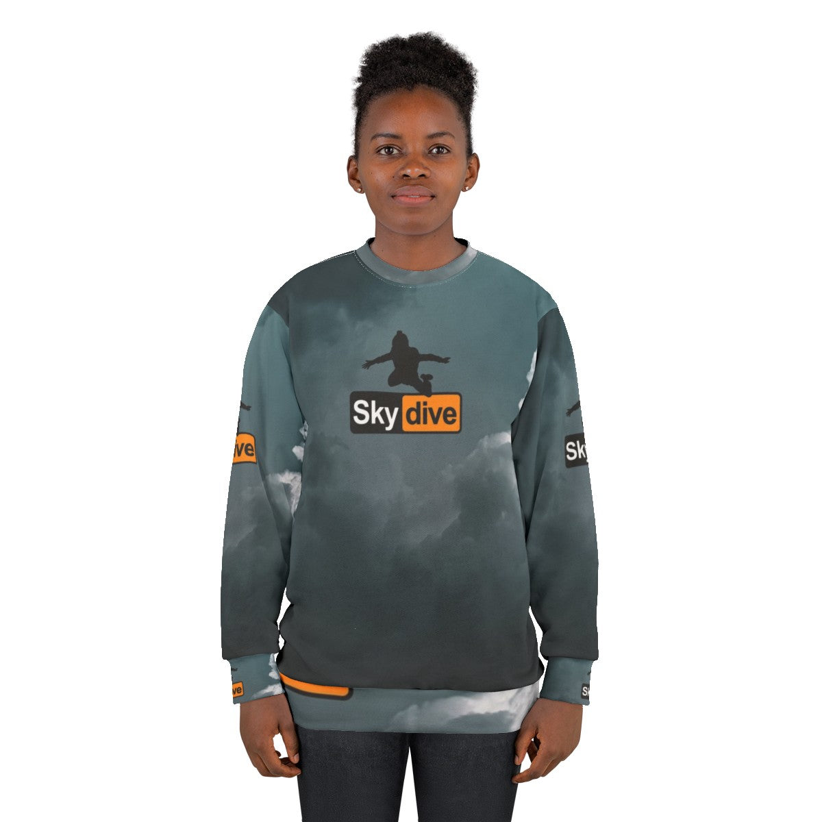 Skydiving Sweatshirt with Cloudy Background Design - women