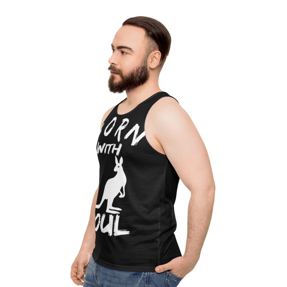 Unisex tank top with "Born With Kangaroo Soul" graphic - men side