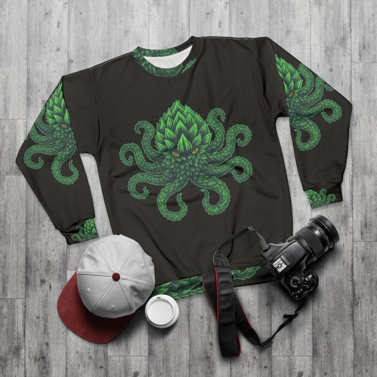 Hoppy Octo Sweatshirt - Octopus Craft Beer Lover Tee - flat lay