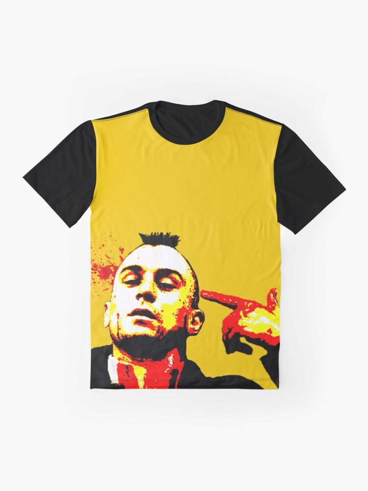 Iconic "Taxi Driver" graphic t-shirt featuring a classic image of Robert De Niro as Travis Bickle - Flat lay