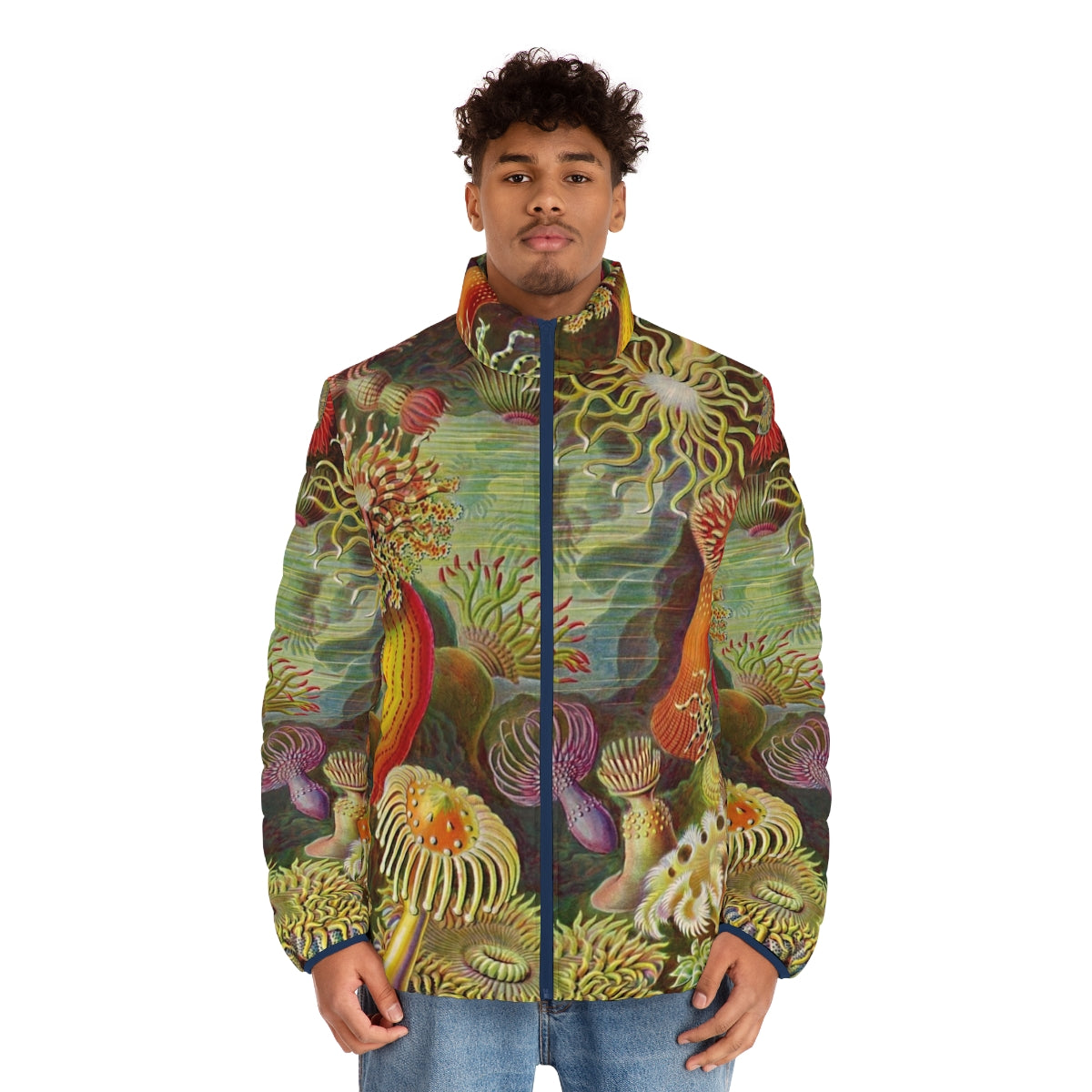 Ernst Haeckel inspired sea anemone puffer jacket - men front