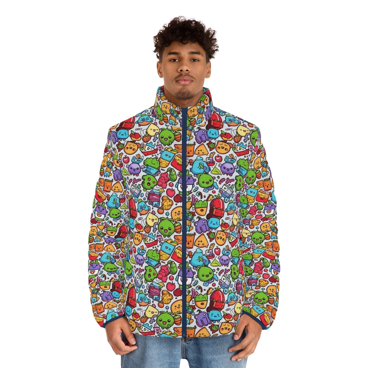 Hobbies Puffer Jacket with cartoon animals and abstract patterns - men front