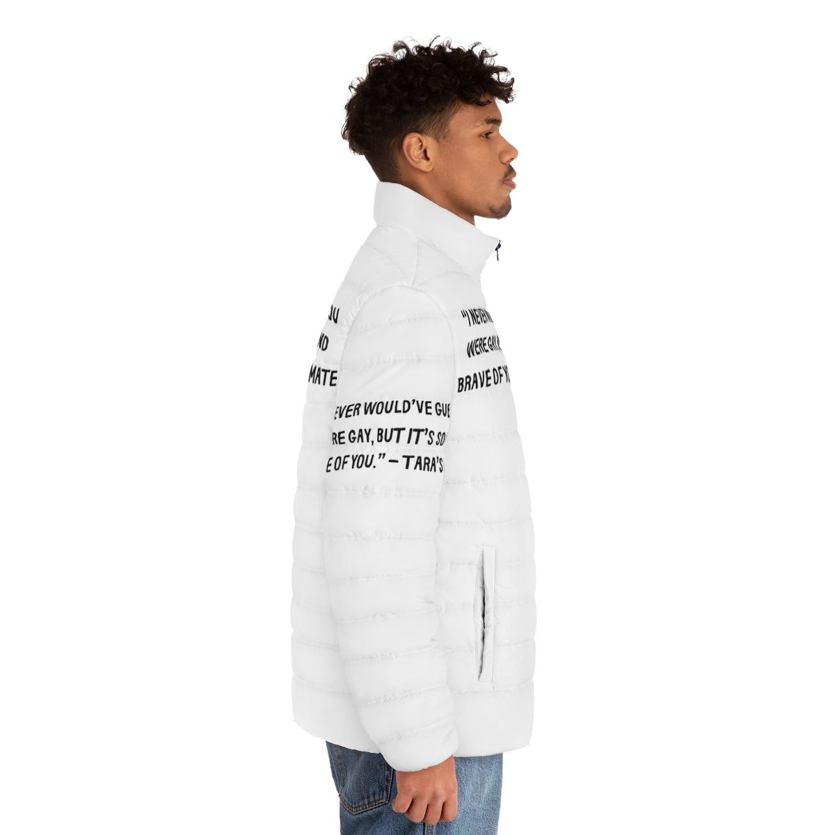 Heartstopper gang puffer jacket featuring Nick, Charlie, and their friends from the Netflix series - men side right