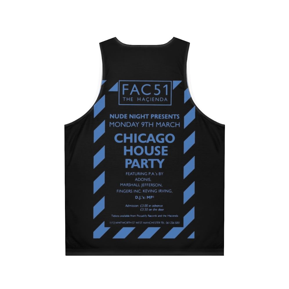 Unisex tank top featuring the iconic Hacienda club from the Chicago house music scene in 1987 - Back