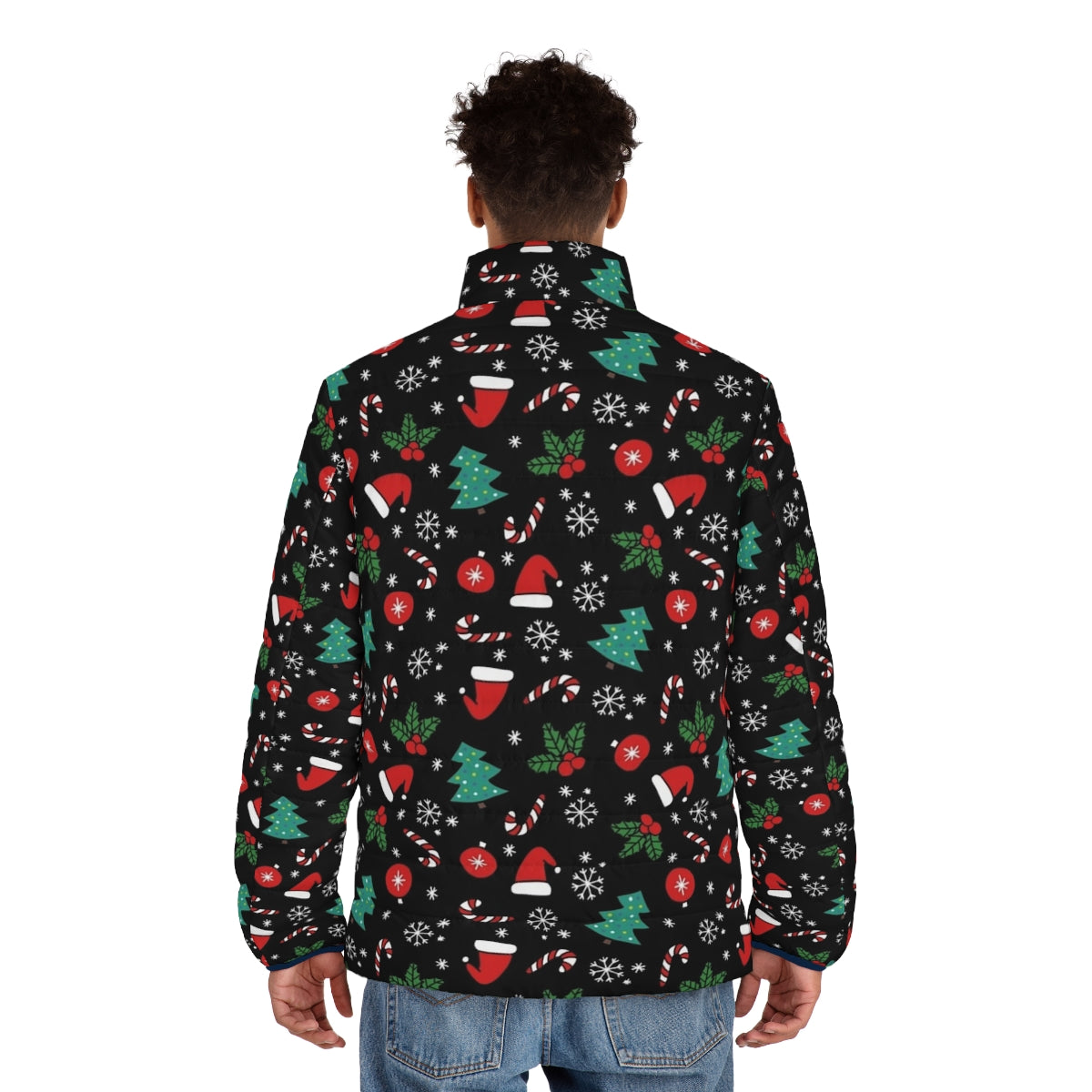 Christmas puffer jacket with winter pattern - men back