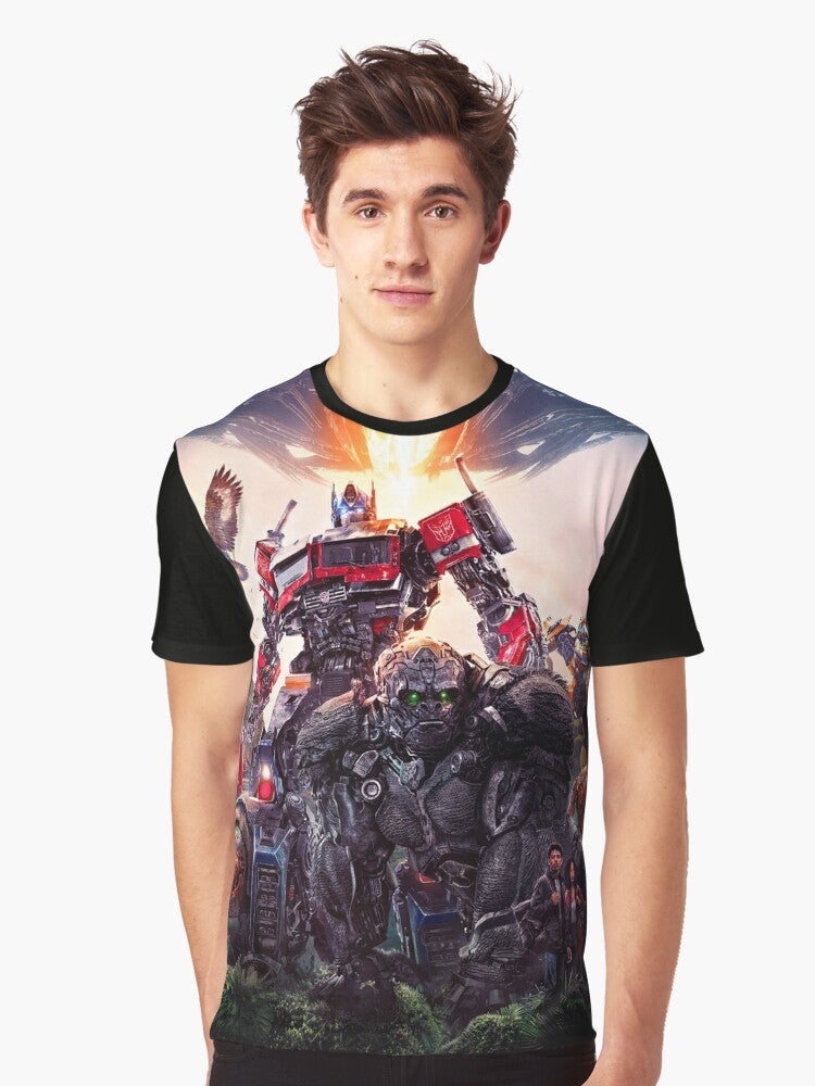 Transformers: Rise of The Beasts graphic t-shirt featuring Autobots and Decepticons - Men