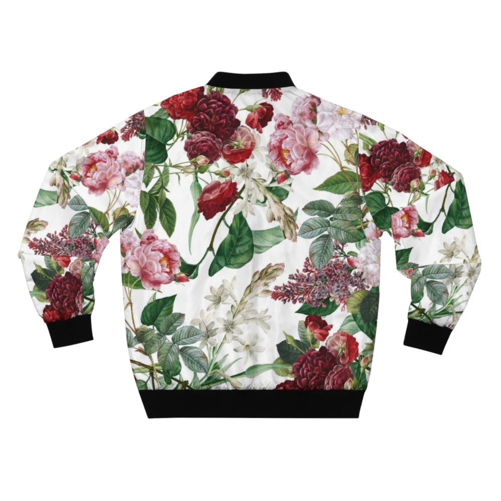 Floral and botanical pattern bomber jacket with vintage, retro design - Back