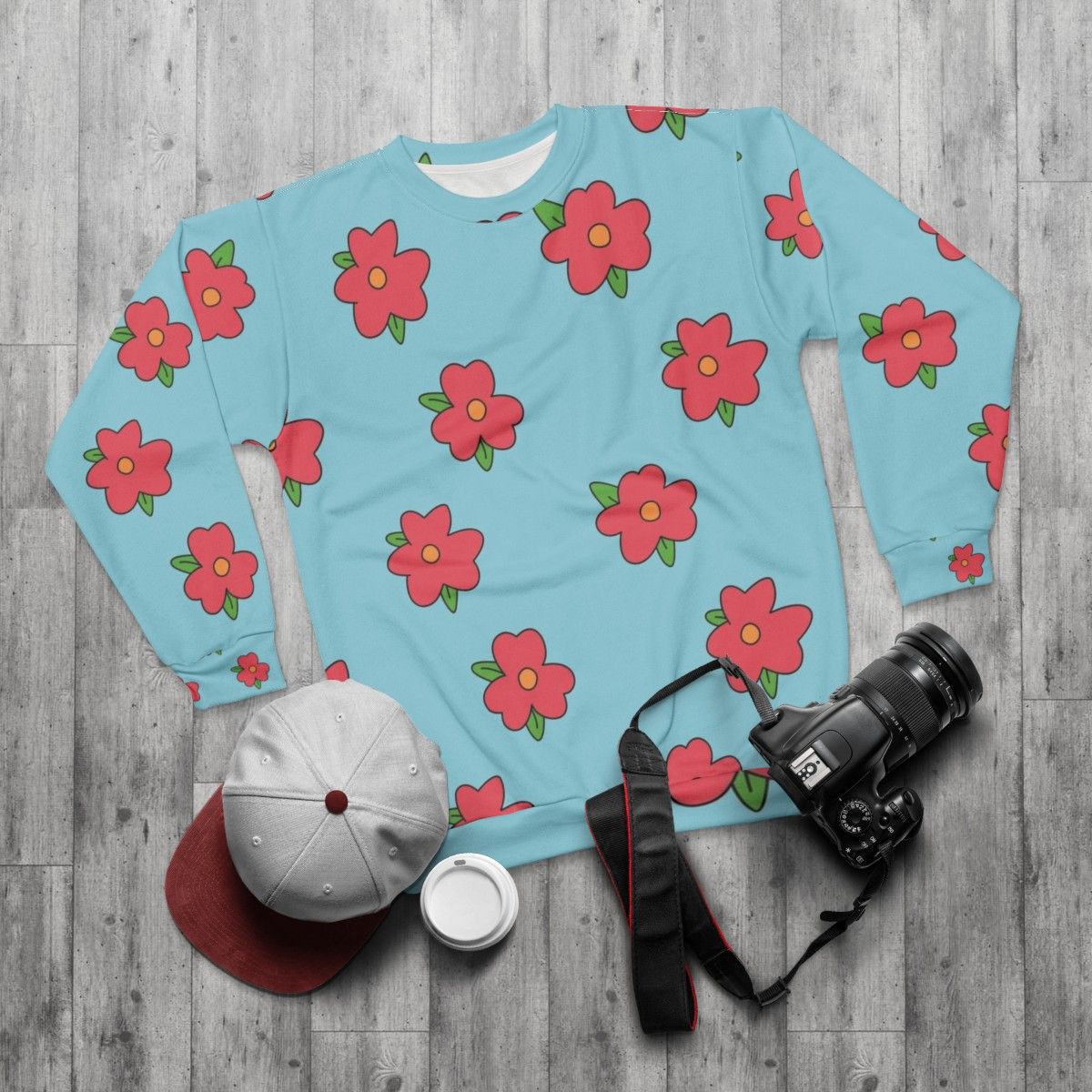 King-Size Homer Simpson Flowers Sweatshirt - flat lay