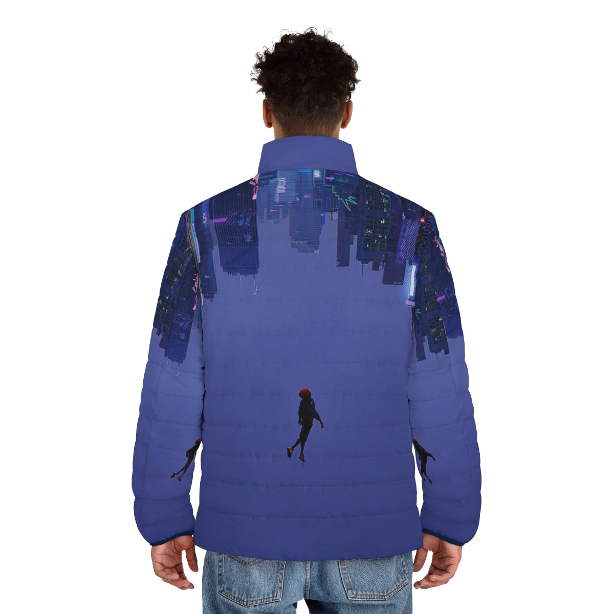 Not Falling But Rising Spider-Man Puffer Jacket for urban, city, and aesthetic style - men back