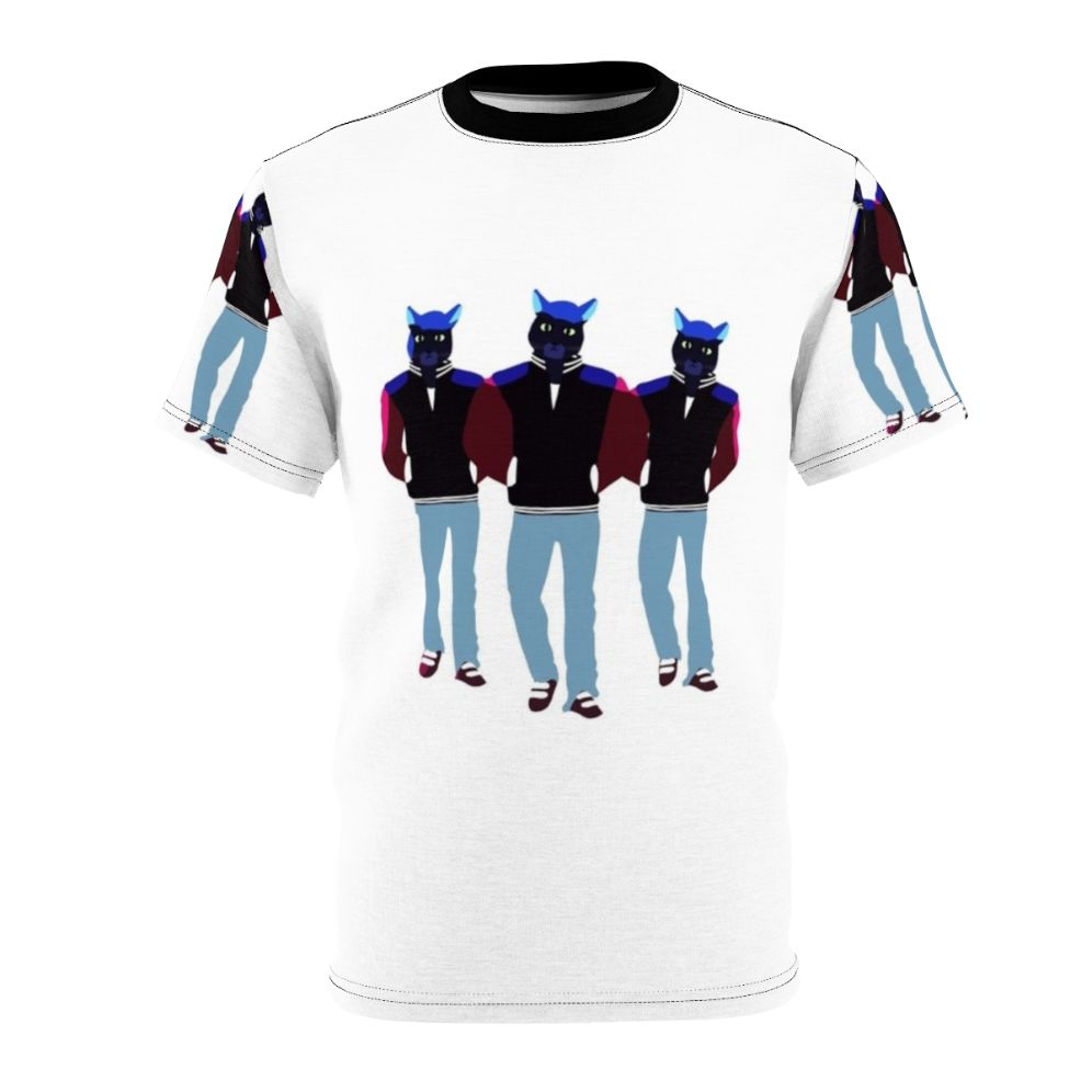 T-shirt featuring an animated humanoid cat inspired by the music video for Caravan Palace's song "Lone Digger"