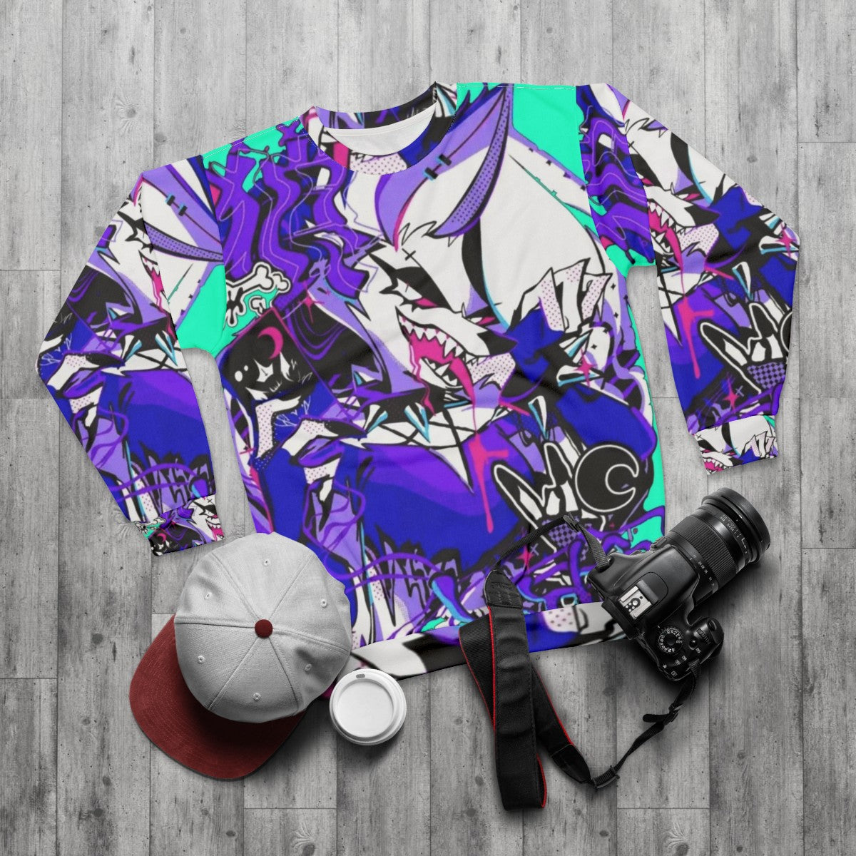 Helluva Boss Loona Anime Graphic Sweatshirt - flat lay