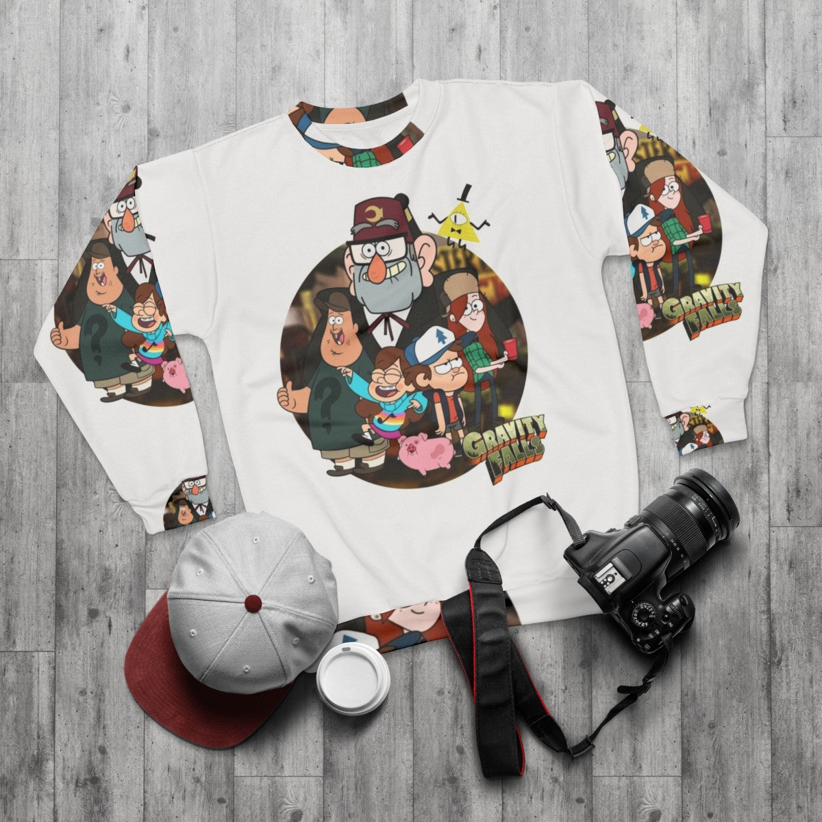 Gravity Falls Cartoon Sweatshirt - flat lay