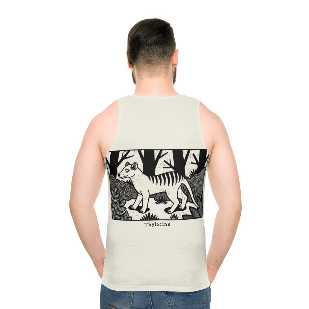 Vintage Thylacine Woodcut Unisex Tank Top - men back