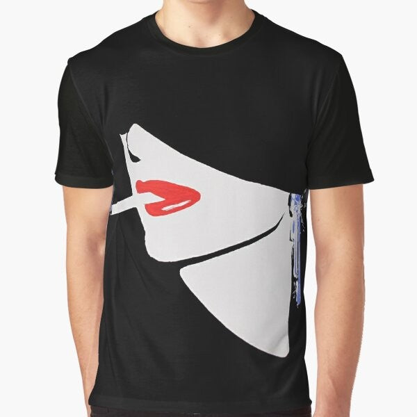 Vintage fashion illustration graphic t-shirt featuring a woman in an 80s retro style