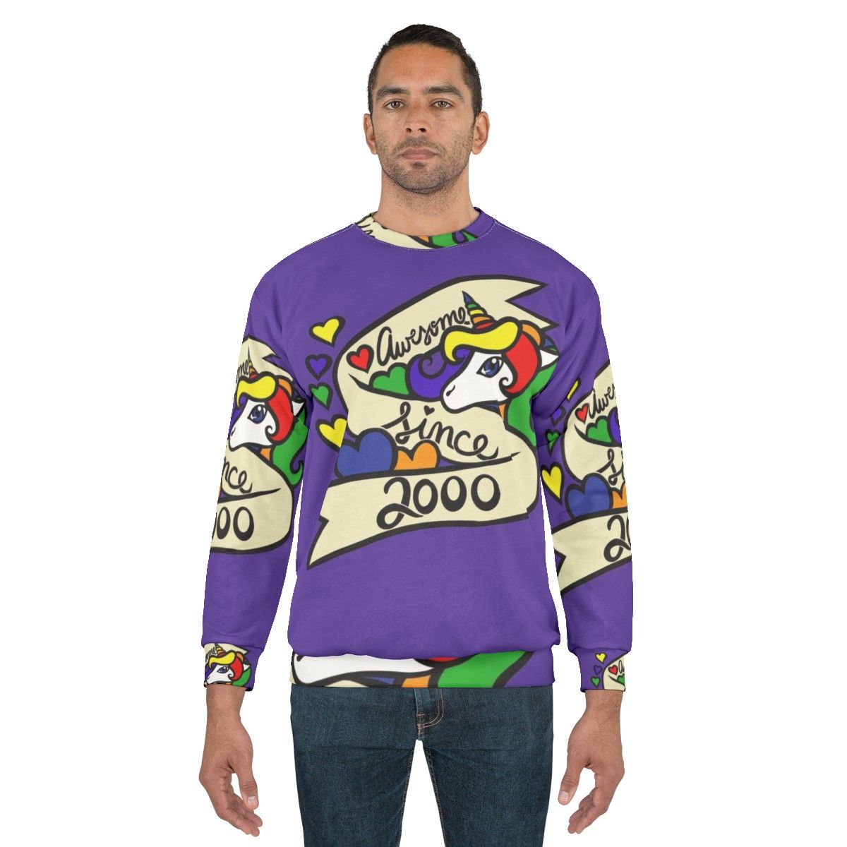 Awesome Since 2000 Unisex Sweatshirt with Unicorn and Legendary Animals Design - men