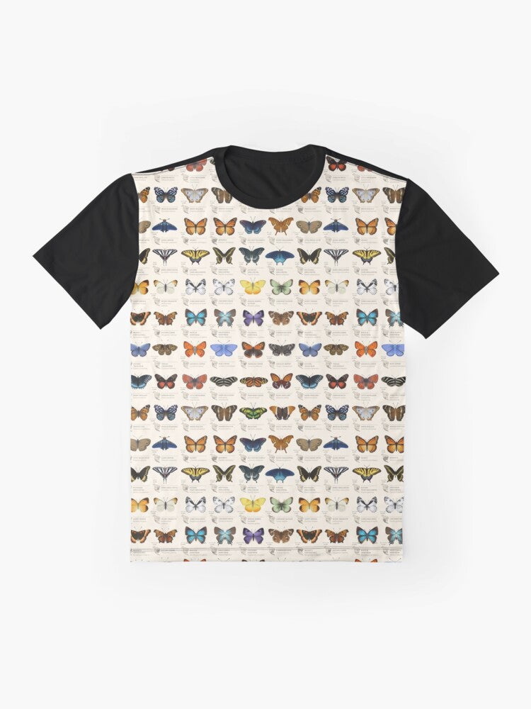 Butterflies of North America Graphic T-Shirt featuring a science-inspired butterfly chart design - Flat lay