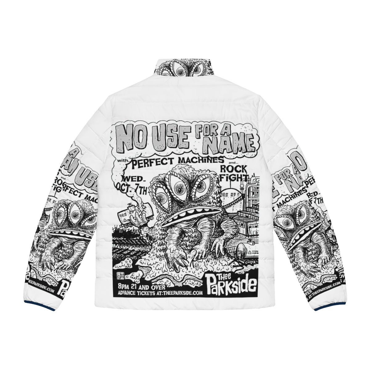 "No Use For A Name" punk band logo puffer jacket - Back