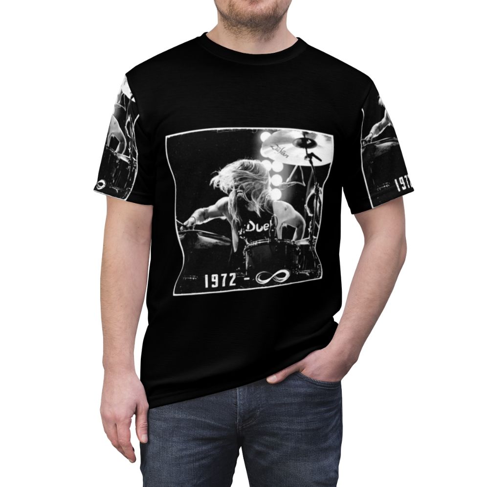 Grunge metal t-shirt featuring a Taylor Hawkins tribute design with the Chevy logo - men front