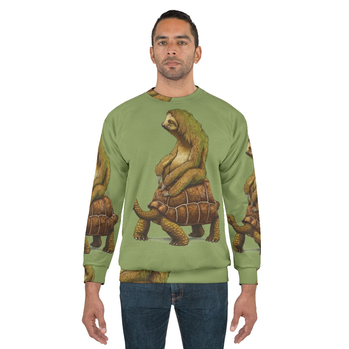 "Sloth and turtle graphic on a cozy sweatshirt" - men