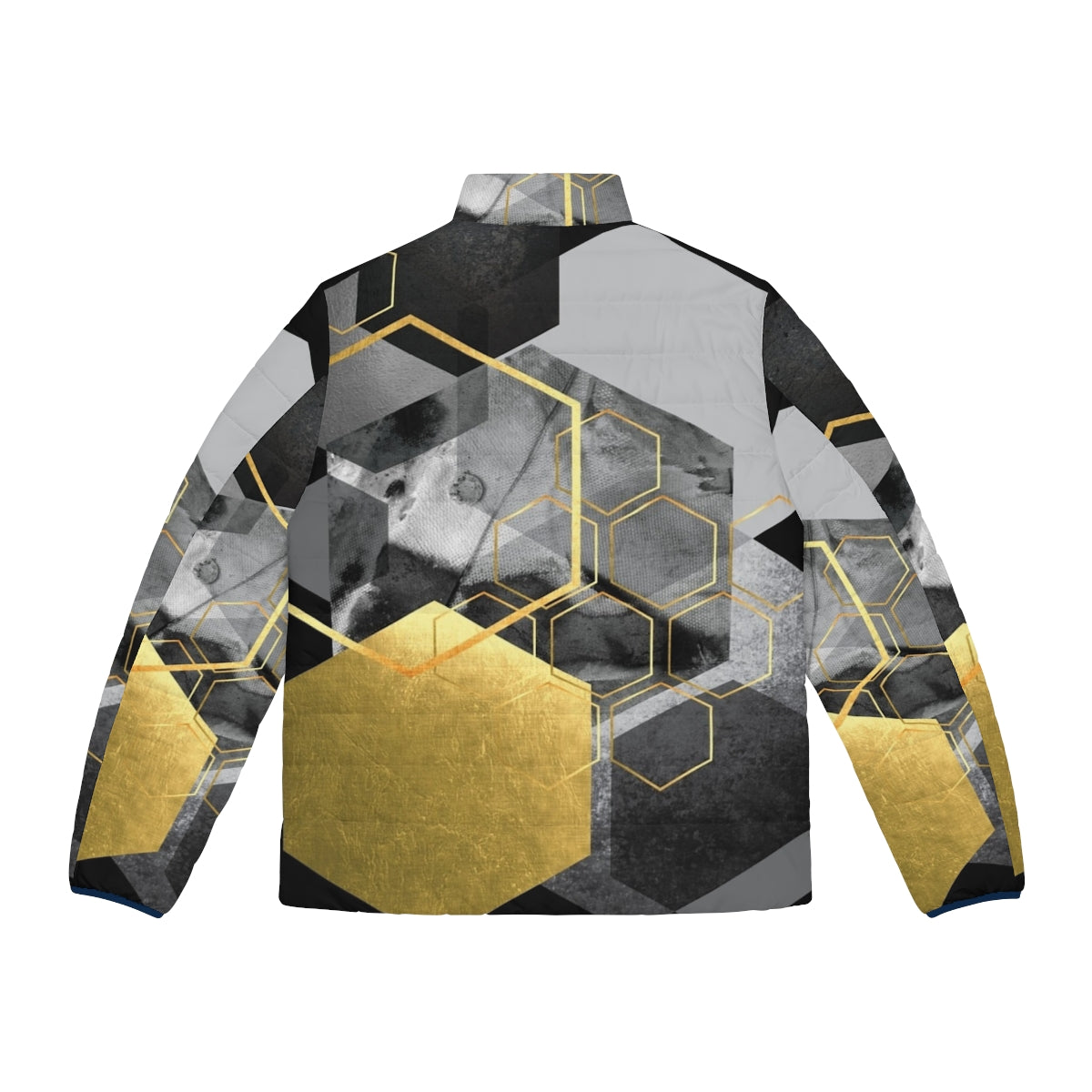 Geometric hexagon pattern puffer jacket with modern abstract art design - Back